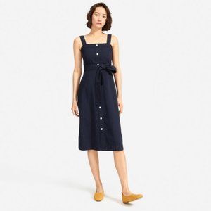 Everlane cotton weave picnic dress navy midi